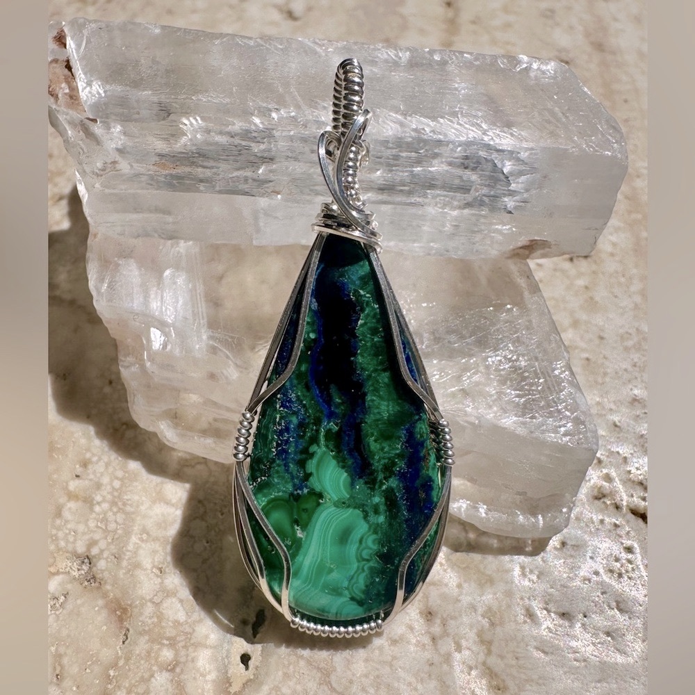 Sterling Silver Azurite Malachite Stone Pendant